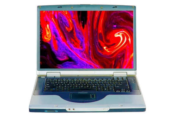 Laptop Com Papel Parede Abstrato Tela Isolada Fundo Branco Imagens Royalty-Free