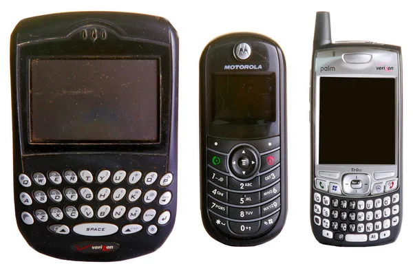 Alte Handys Isoliert Auf Weißem Hintergrund lizenzfreie Stockbilder