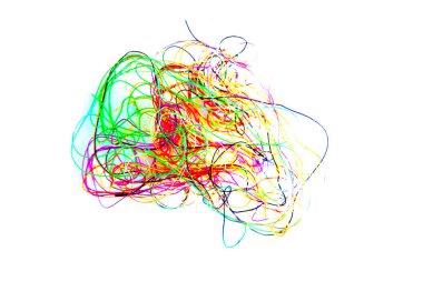 İplik. Karmaşık bir top. Dikişten ve onarımdan gelen pek çok renkten iplik kalıntıları. Karışık renkli dikiş iplikleri yığını. Güzellik ve Moda. Elbise Tamir İpliği. Terzi.. 