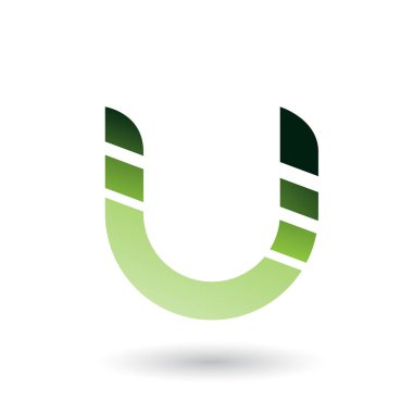 Vektör çizim, yeşil çizgili kalın simgesini harf U beyaz arka plan üzerinde izole