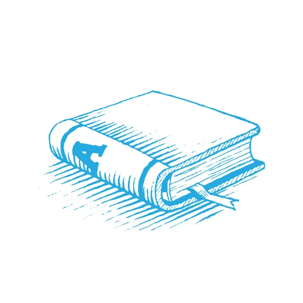 Dibujo Tinta Vectorizada Libro Azul Aislado Sobre Fondo Blanco — Archivo Imágenes Vectoriales