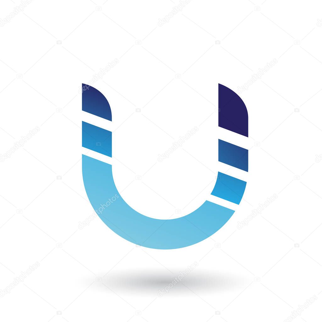 Vector Illustration of Blue Striped Bold Icon for Letter U isolated on a White Background