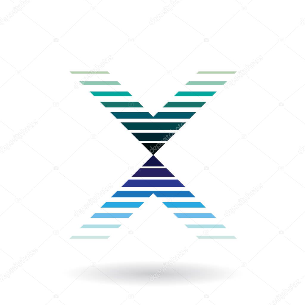 Vector Illustration of a Green and Blue Striped Icon for Letter X isolated on a White Background