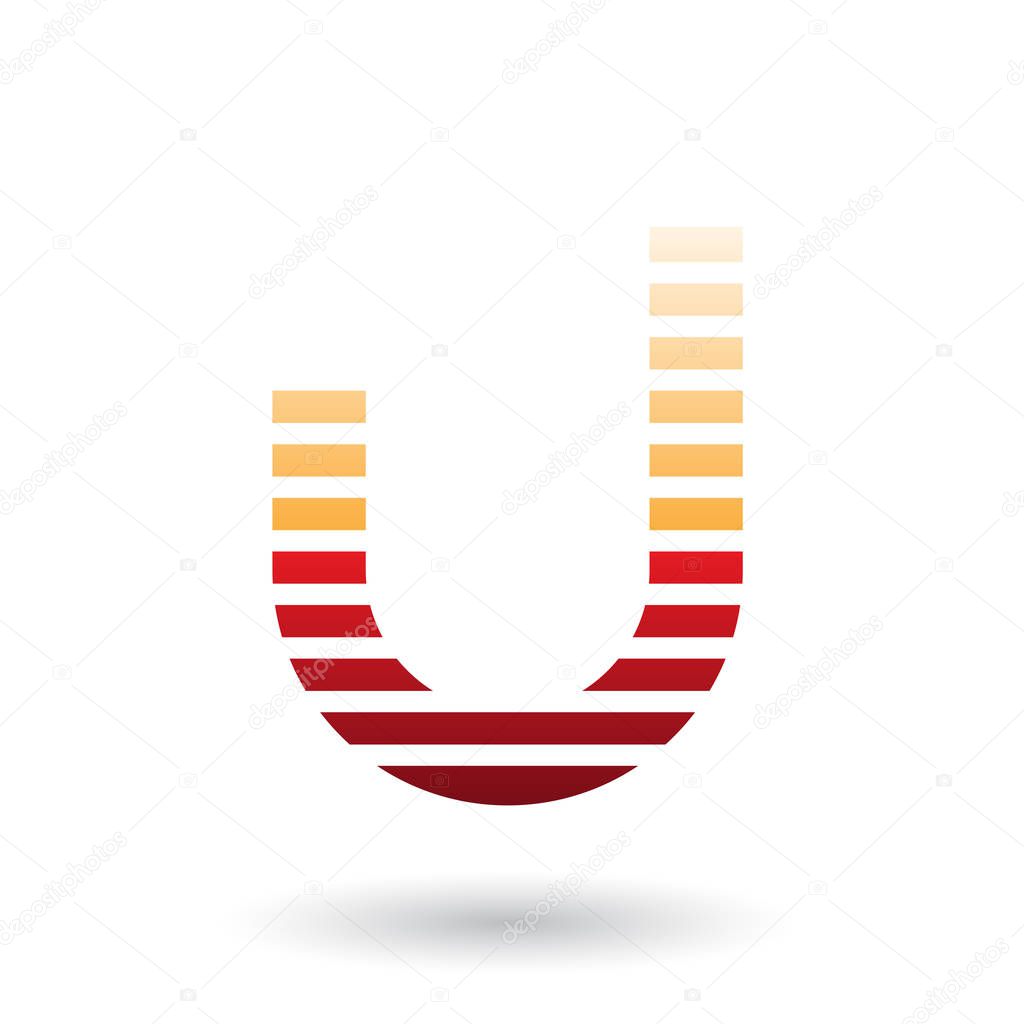 Vector Illustration of Orange and Red Letter U Icon with Horizontal Thin Stripes isolated on a White Background