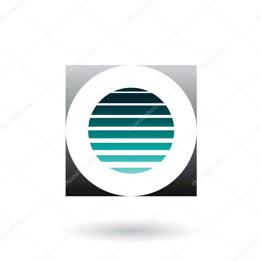 Vector Illustration of a Striped Square Black and Green Icon for Letter O isolated on a White Background