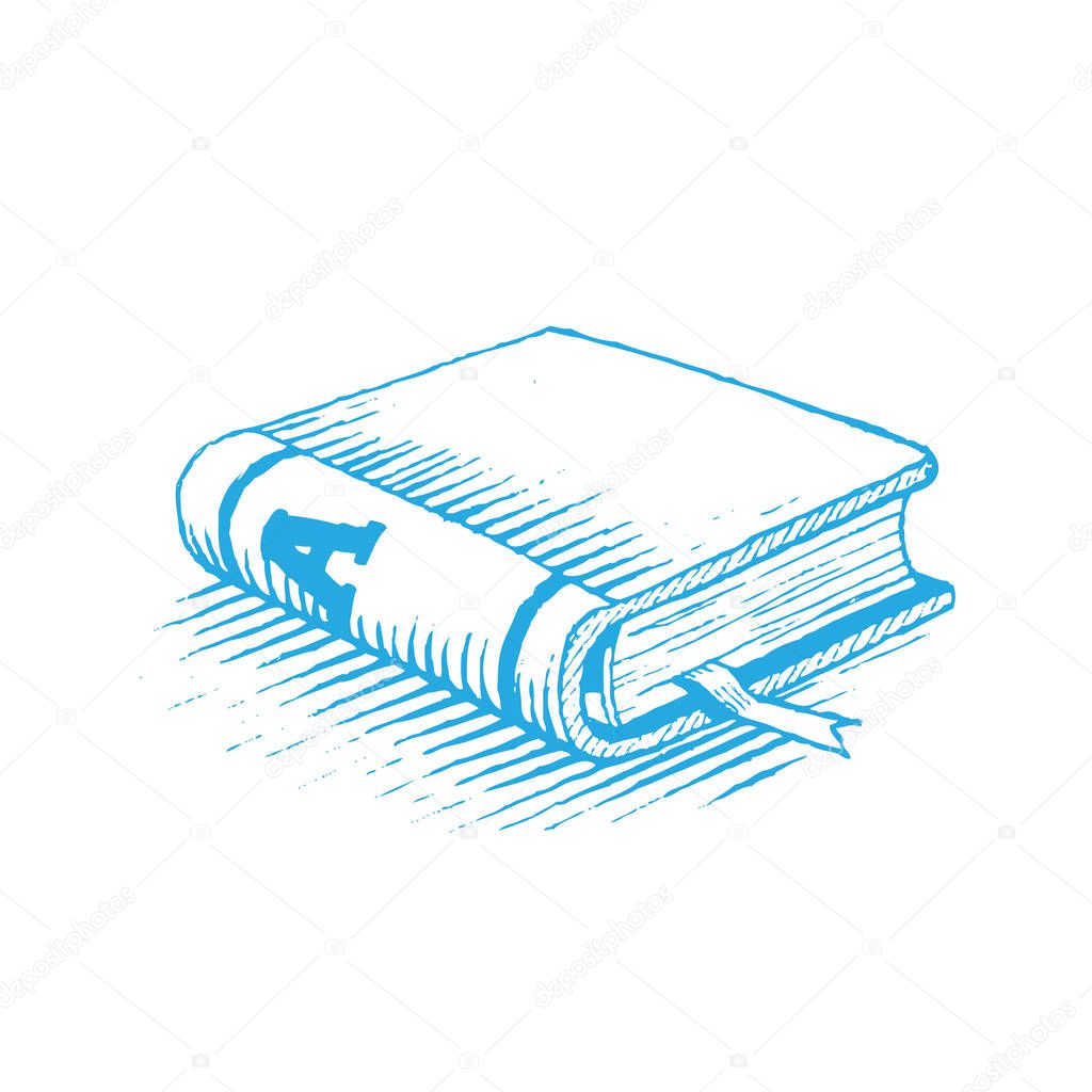 Vectorized Ink Drawing of a Blue Book isolated on a White Background