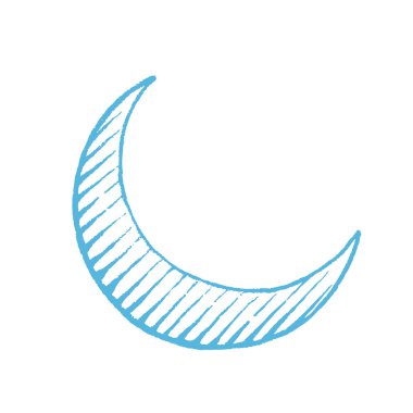 Beyaz arka plan üzerinde izole bir Crescent Moon mavi Vectorized mürekkep kroki çizimi