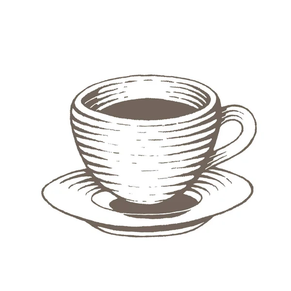 Illustration Brown Vektoriserat Bläck Skiss Kaffekopp Isolerad Vit Bakgrund — Stock vektor