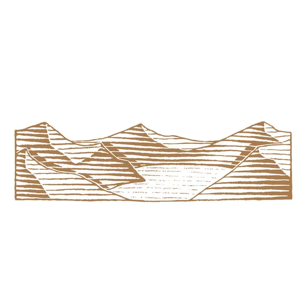 Illustration Brown Vektoriserat Bläck Skiss Mountain Lake Isolerad Vit Bakgrund — Stock vektor