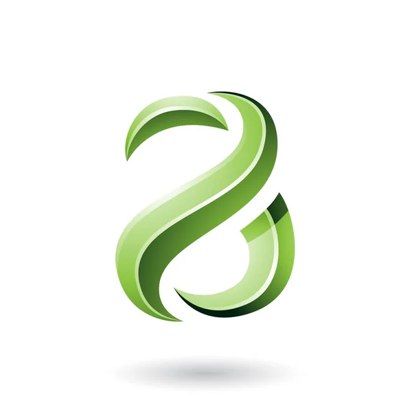 Vector Illustration Green Glossy Snake Shaped Letter Isolated White Background — Stock Vector