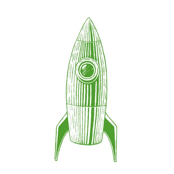 Ilustracja Green Vectorized Atrament Szkic Rakiety Białym Tle Białym Tle — Wektor stockowy