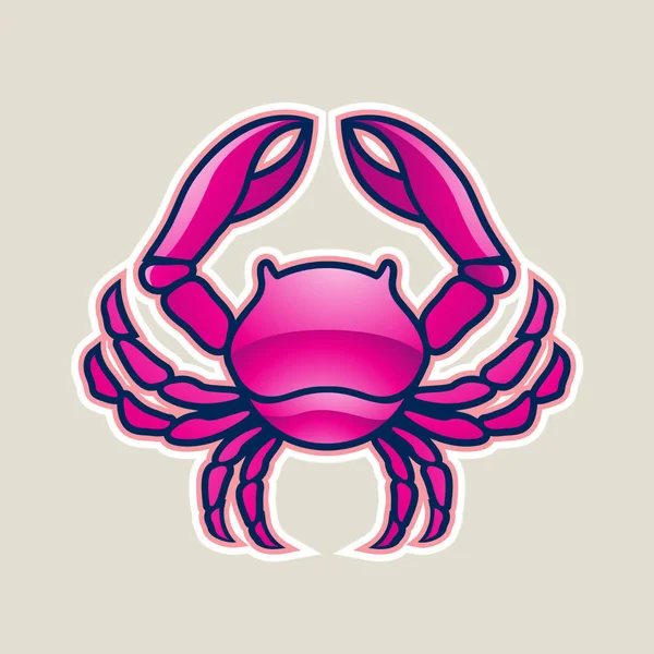 Vector Illustration Magenta Glossy Crab Cancer Icon Isolated White Background — Stock Vector