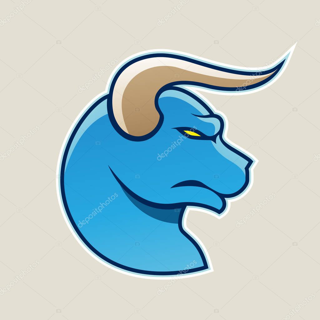 Vector Illustration of Blue Cartoon Bull Icon isolated on a White Background