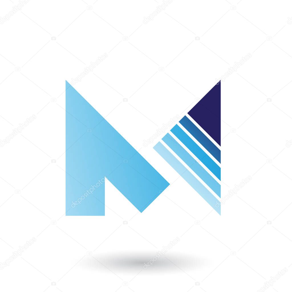 Vector Illustration of Blue Letter M with a Diagonally Striped Triangle isolated on a White Background