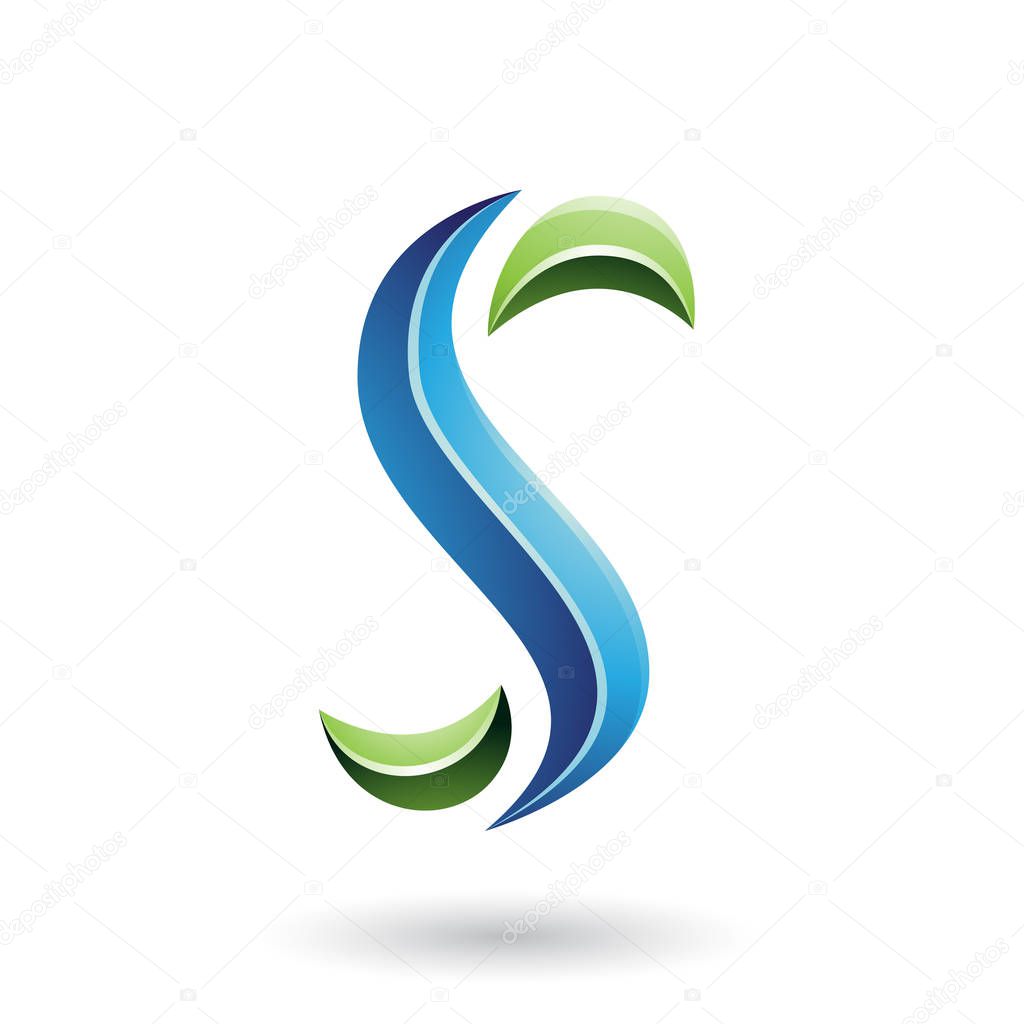 Vector Illustration of Green and Blue Glossy Snake Shaped Letter S isolated on a White Background