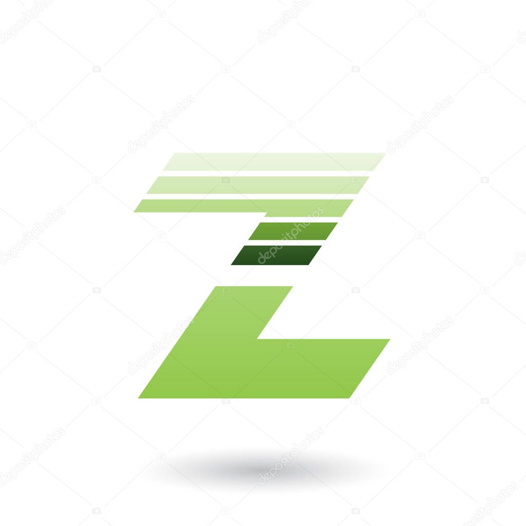 Vector Illustration of Green Sliced Letter Z with Thick Horizontal Stripes isolated on a White Background