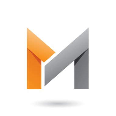 Turuncu vektör çizim ve gri katlanmış kağıt mektup M beyaz arka plan üzerinde izole