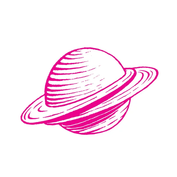 Illustration Magenta Vectorized Ink Sketch Planet Isolated White Background — Stock Vector