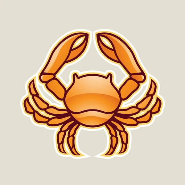 Vector Illustration Orange Glossy Crab Cancer Icon Isolated White Background — Stock Vector