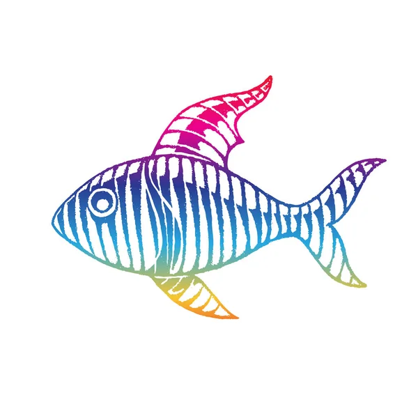 虹色ベクトル インク スケッチの魚の白い背景で隔離の図 — ストックベクタ