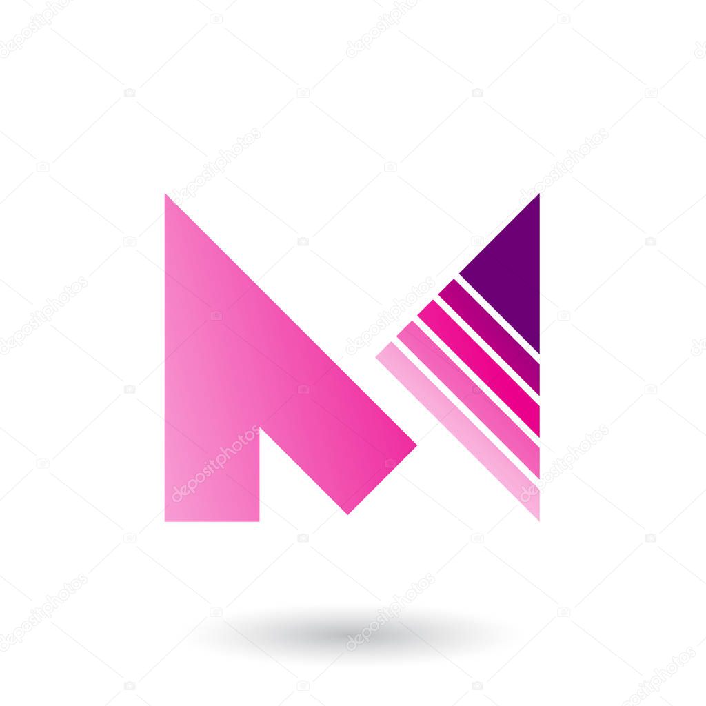 Vector Illustration of Magenta Letter M with a Diagonally Striped Triangle isolated on a White Background