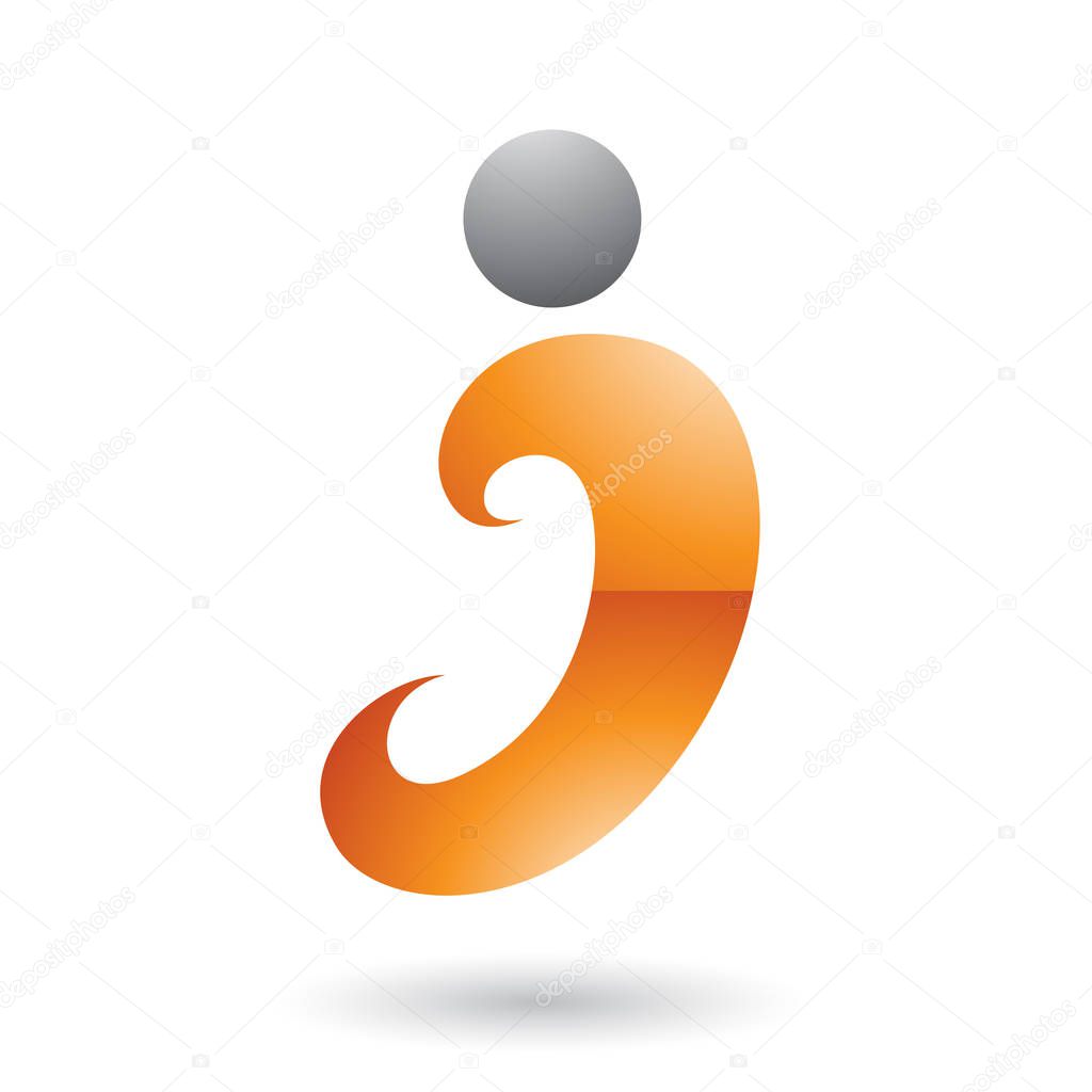Vector Illustration of Orange Glossy Curvy Fun Letter I isolated on a White Background