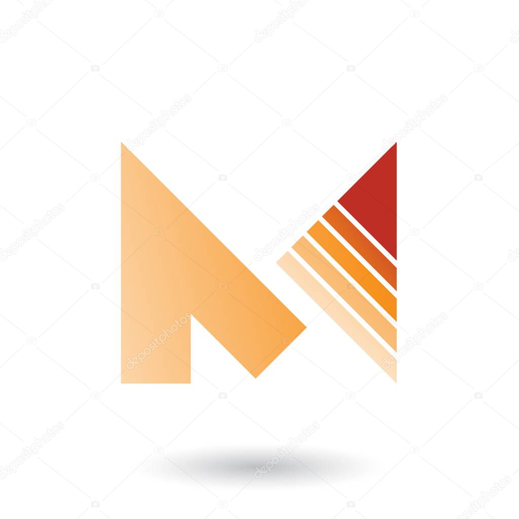 Vector Illustration of Orange Letter M with a Diagonally Striped Triangle isolated on a White Background