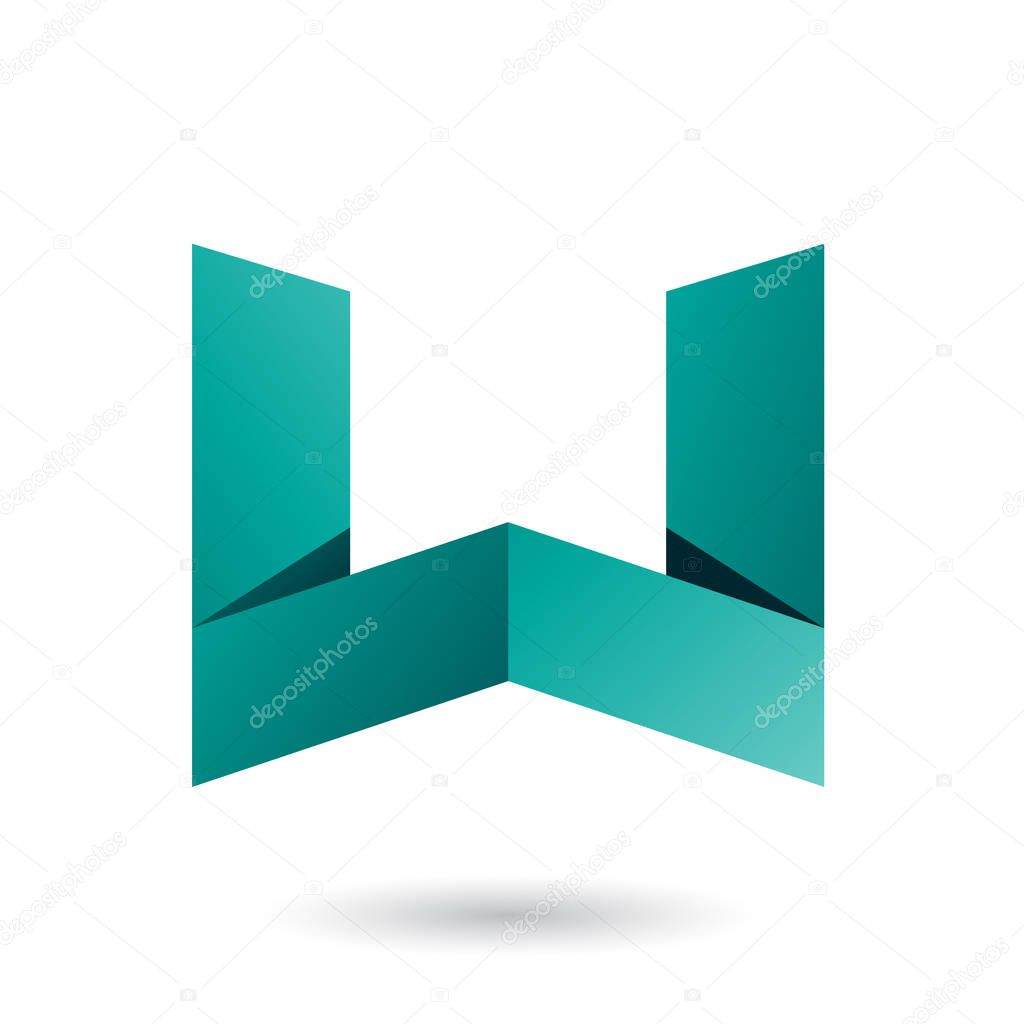 Vector Illustration of Persian Green Folded Paper Letter W isolated on a White Background