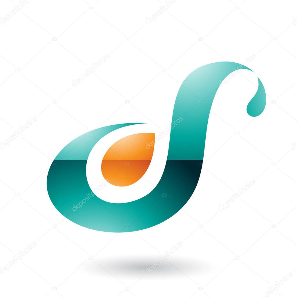 Vector Illustration of Persian Green Glossy Curvy Fun Letter D or S isolated on a White Background