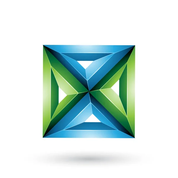 Illustration Vectorielle Forme Carrée Triangulaire Gravée Géométrique Bleue Verte Isolée — Image vectorielle