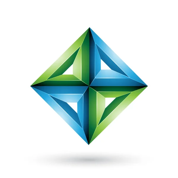ベクトル図の青と緑の白背景に分離された の幾何学的なエンボスの菱形 — ストックベクタ