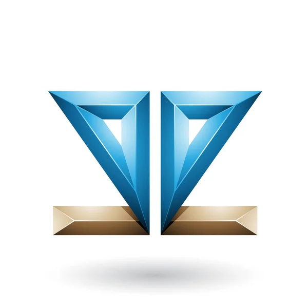 ベクトル青とベージュのイラスト 幾何学的二重両面エンボス文字 白背景に分離 — ストックベクタ