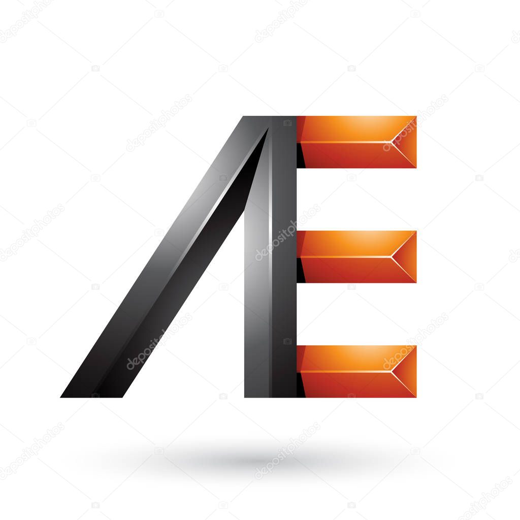 Vector Illustration of Black and Orange Pyramid Like Dual Letters of A and E isolated on a White Background