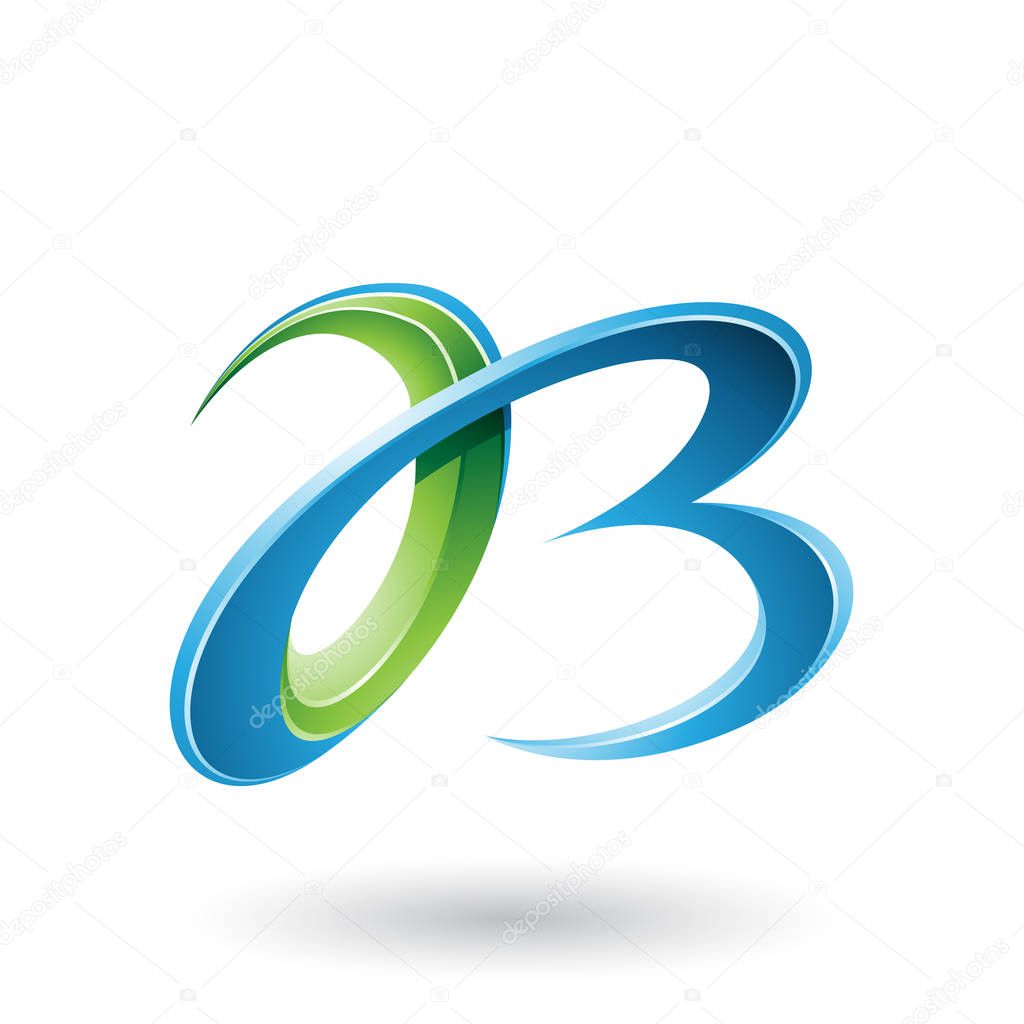 Vector Illustration of Blue and Green 3d Curly Letters A and B isolated on a White Background