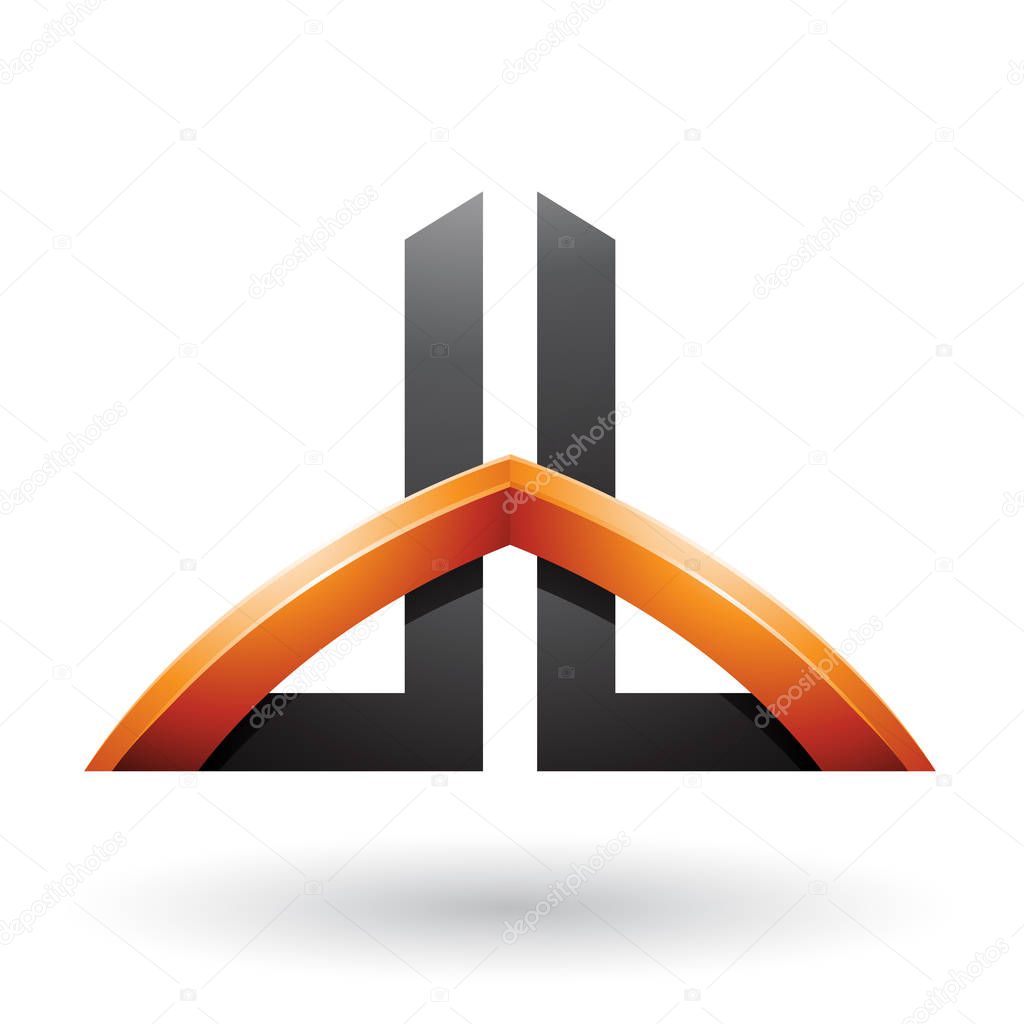 Vector Illustration of Black and Orange Bridged Skyscraper-like Letters of D and B isolated on a White Background