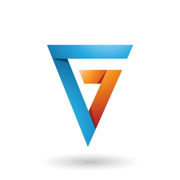 Vector Illustratie Van Blauwe Oranje Gevouwen Driehoek Letter Geïsoleerd Een — Stockvector