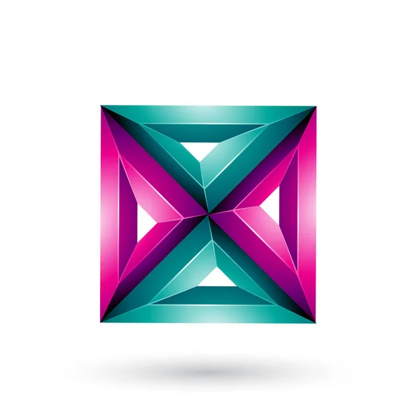 Illustration Vectorielle Carré Triangle Relief Géométrique Vert Magenta Isolés Sur — Image vectorielle