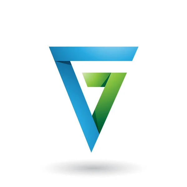 Vector Illustratie Van Blauwe Groene Gevouwen Driehoek Letter Geïsoleerd Een — Stockvector