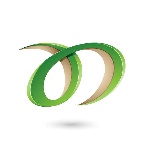 Illustrazione Vettoriale Verde Beige Curvy Letter Isolate Sfondo Bianco — Vettoriale Stock