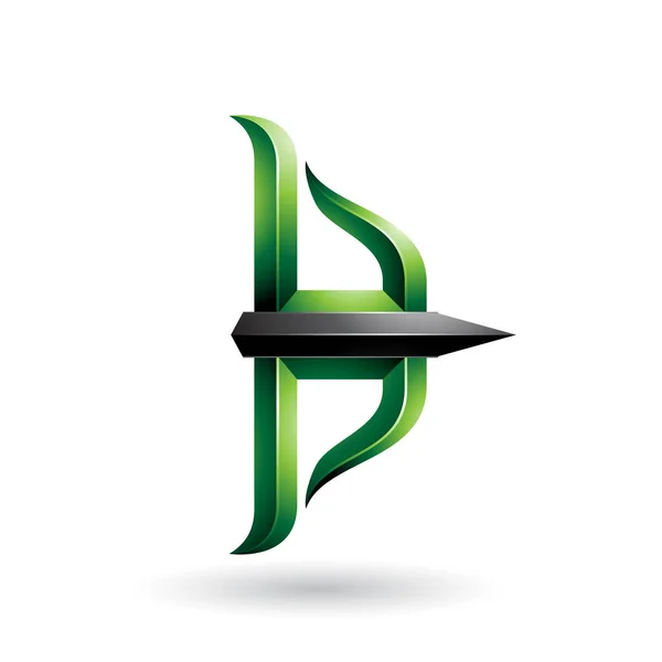 ベクトル図のグリーンと黒エンボス弓と矢白背景に分離 — ストックベクタ