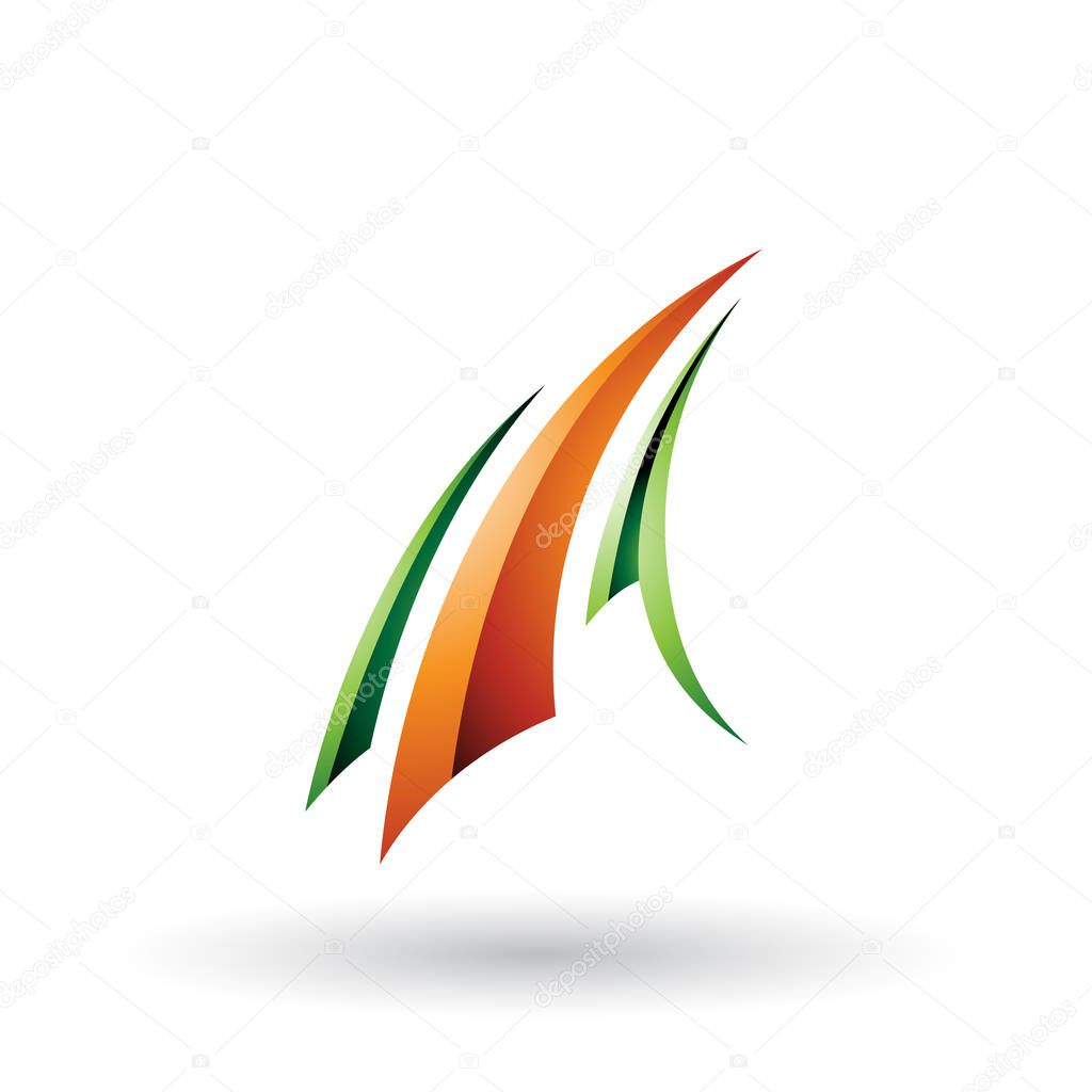 Vector Illustration of Green and Orange Glossy Flying Letter A isolated on a White Background