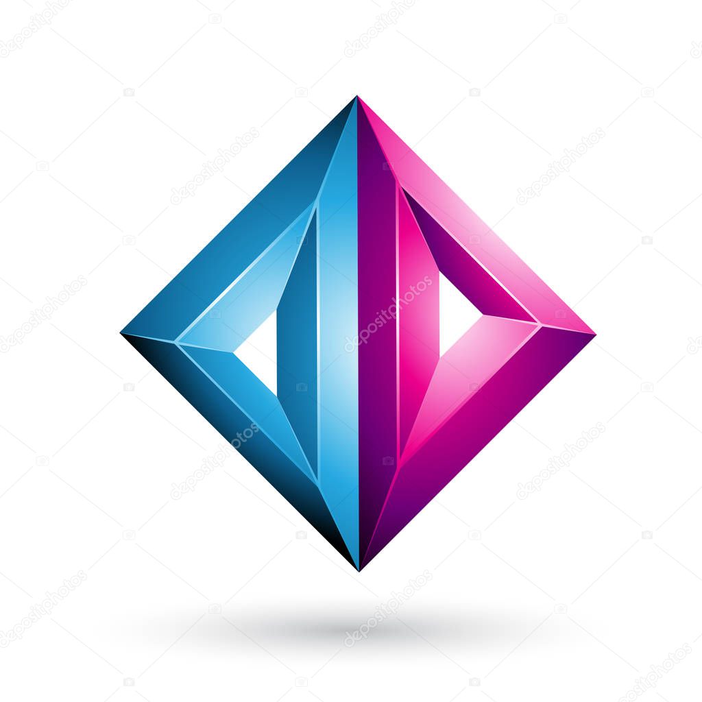 Vector Illustration of Blue and Magenta 3d Geometrical Embossed Triangle Diamond Shape isolated on a White Background