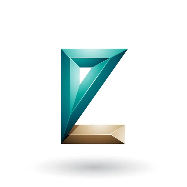 Vector Illustration Beige Green Geometrical Embossed Letter Isolated White Background — Stock Vector