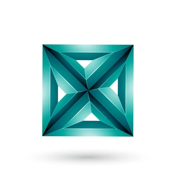 Ilustração Vetorial Persa Verde Geométrico Relevo Quadrado Triângulo Forma Isolada — Vetor de Stock