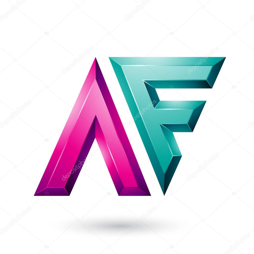 Vector Illustration of Magenta and Green Glossy Dual Letters of Letters A and F isolated on a White Background
