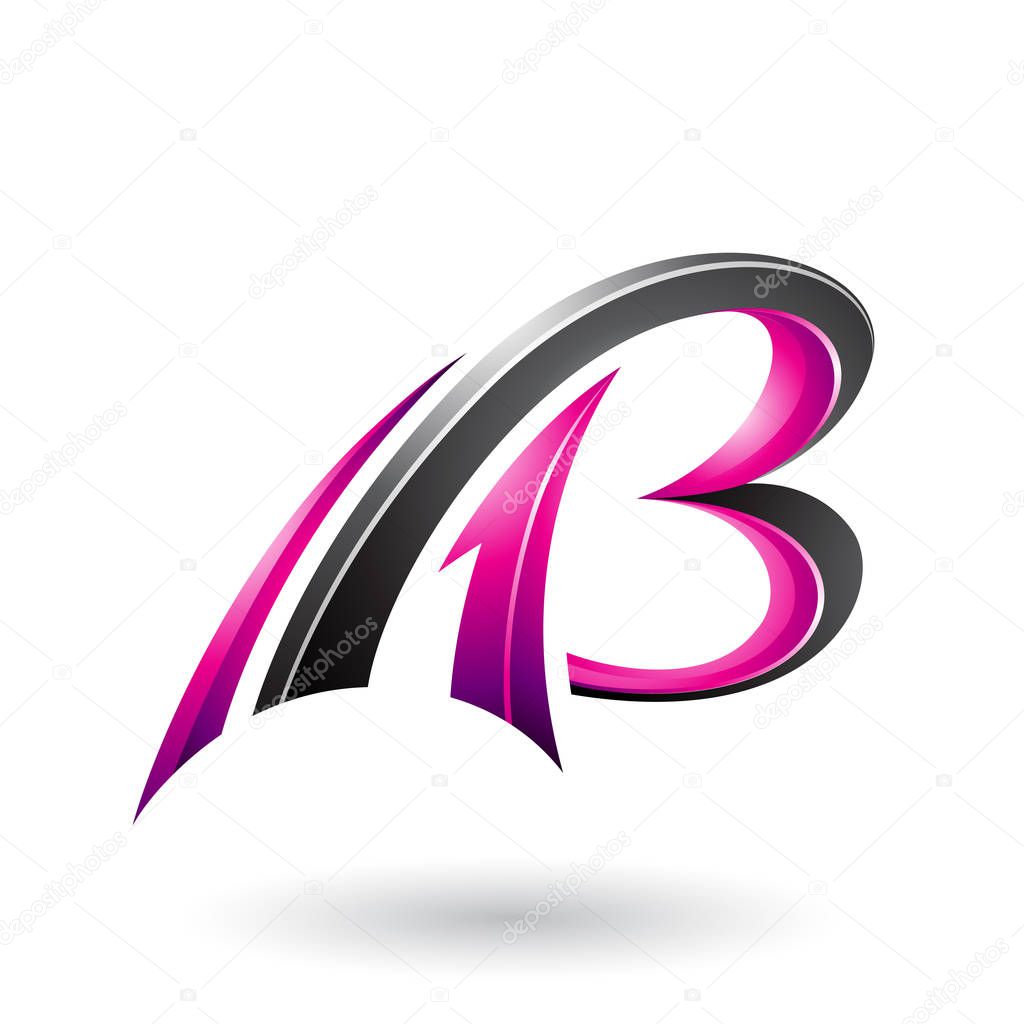 Vector Illustration of Magenta and Black Flying Dynamic 3d Letters A and B isolated on a White Background