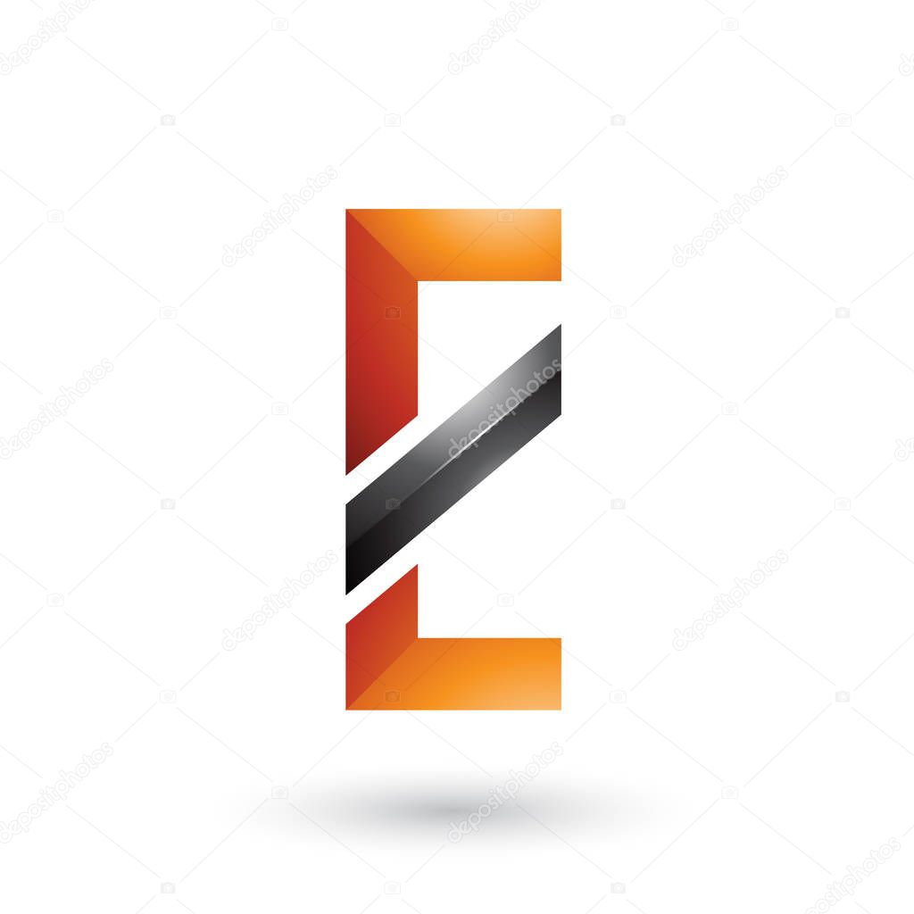 Vector Illustration of Orange and Black Letter E with a Diagonal Line isolated on a White Background