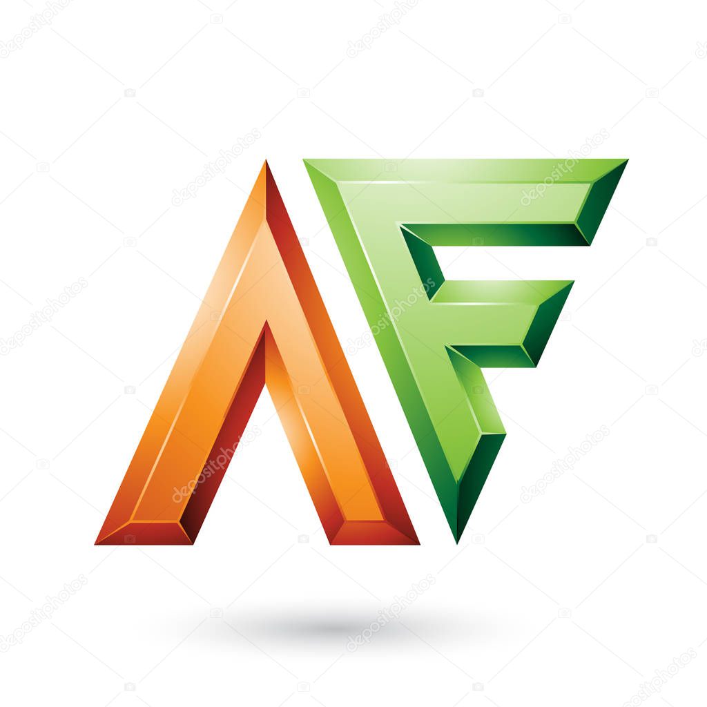 Vector Illustration of Orange and Green Glossy Dual Letters of Letters A and F isolated on a White Background