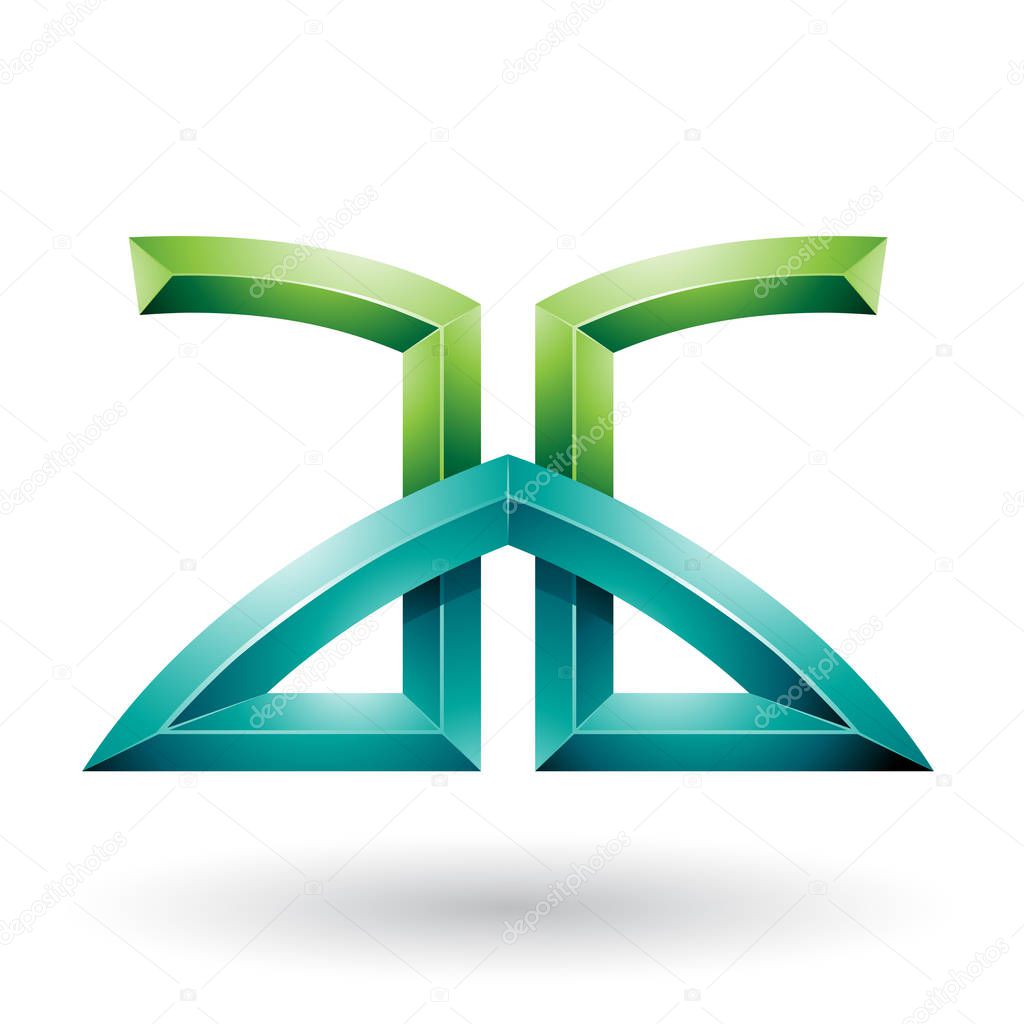 Vector Illustration of Light and Dark Green Bridged Embossed Letters of A and G isolated on a White Background