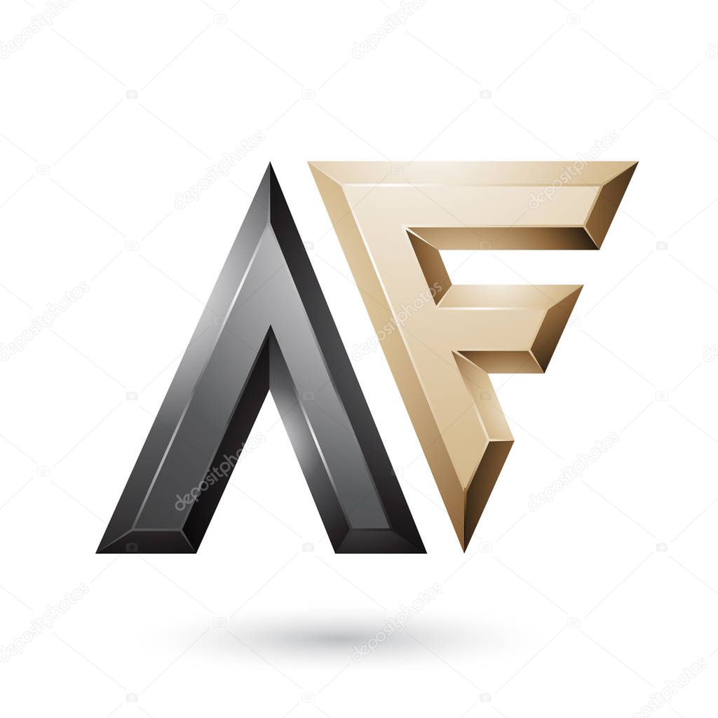Vector Illustration of Black and Beige Glossy Dual Letters of Letters A and F isolated on a White Background